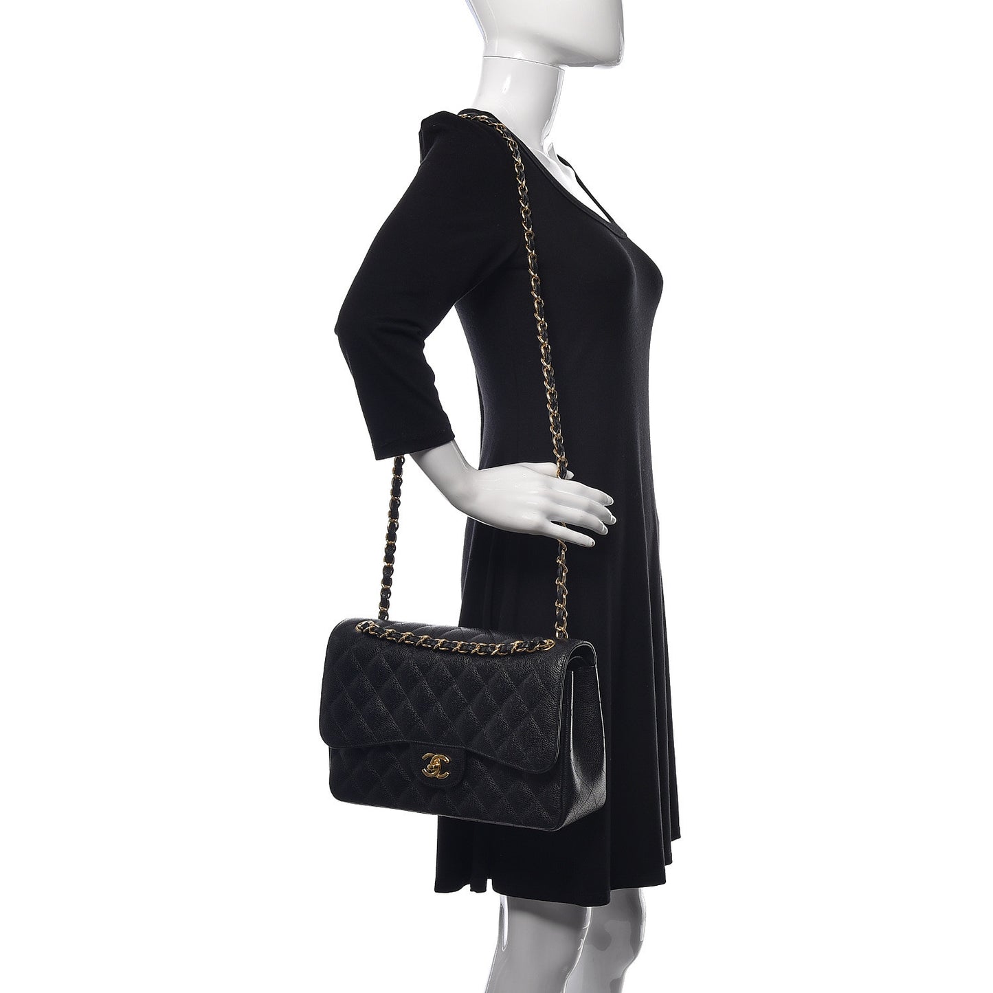 Caviar Quilted Jumbo Double Flap Black