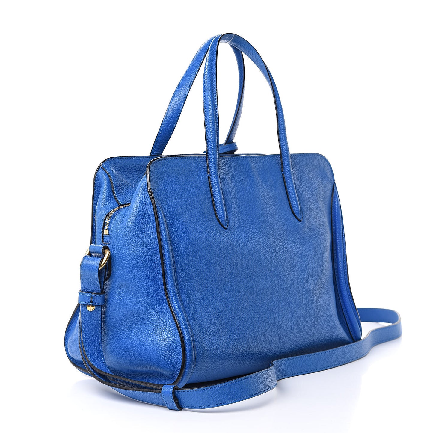 Pebbled Calfskin Small Skull Padlock Zip Around Tote Blue