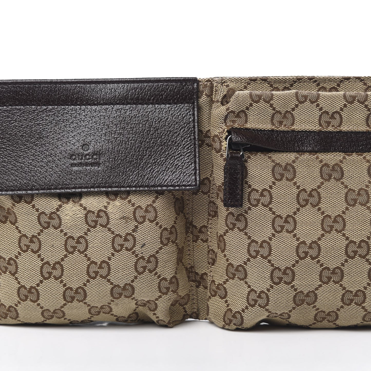 GG Monogram Web Double Pocket Belt Bag Dark Brown