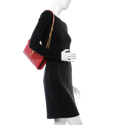 Saint Laurent Grain De Poudre Textured Mixed Matelasse Triquilt Medium Monogram Satchel New Red 2 of 6