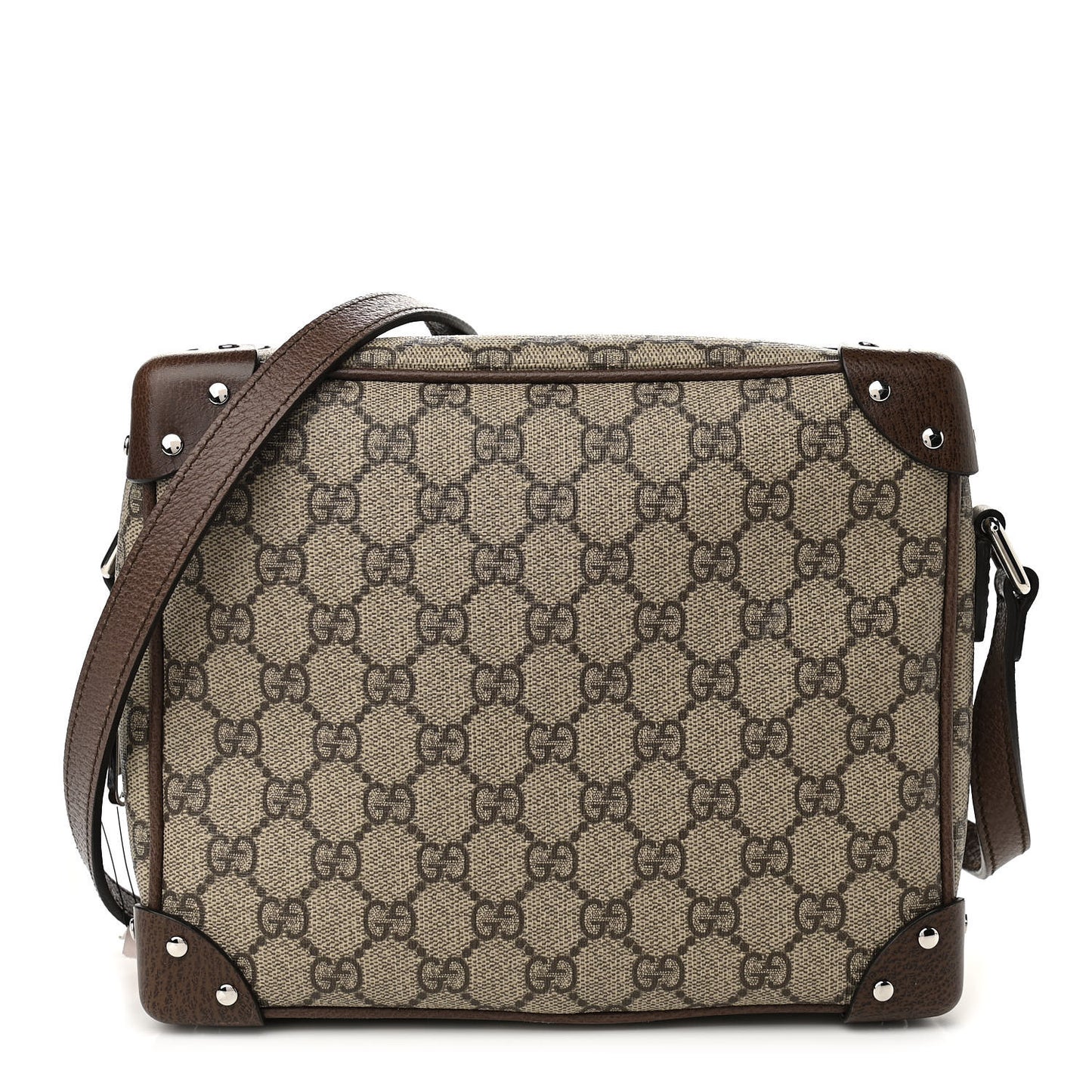 GG Supreme Monogram Textured Calfskin Square Messenger Bag Beige Ebony New Acero