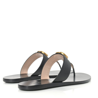Gucci Calfskin GG Marmont Thong Sandals 39.5 Black 4 of 9