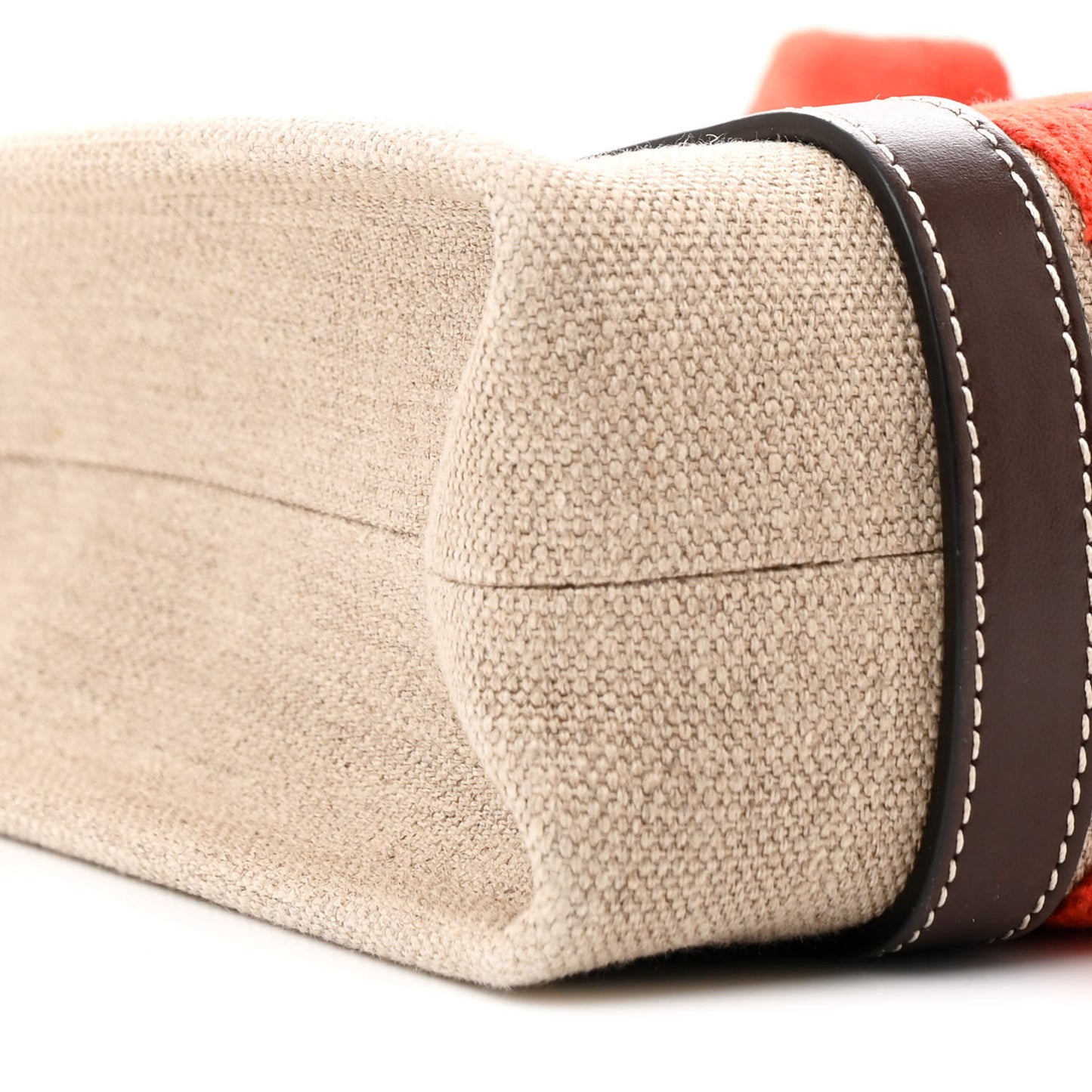 Cotton Calfskin Small Woody Ribbon Tote With Strap Orange Brown