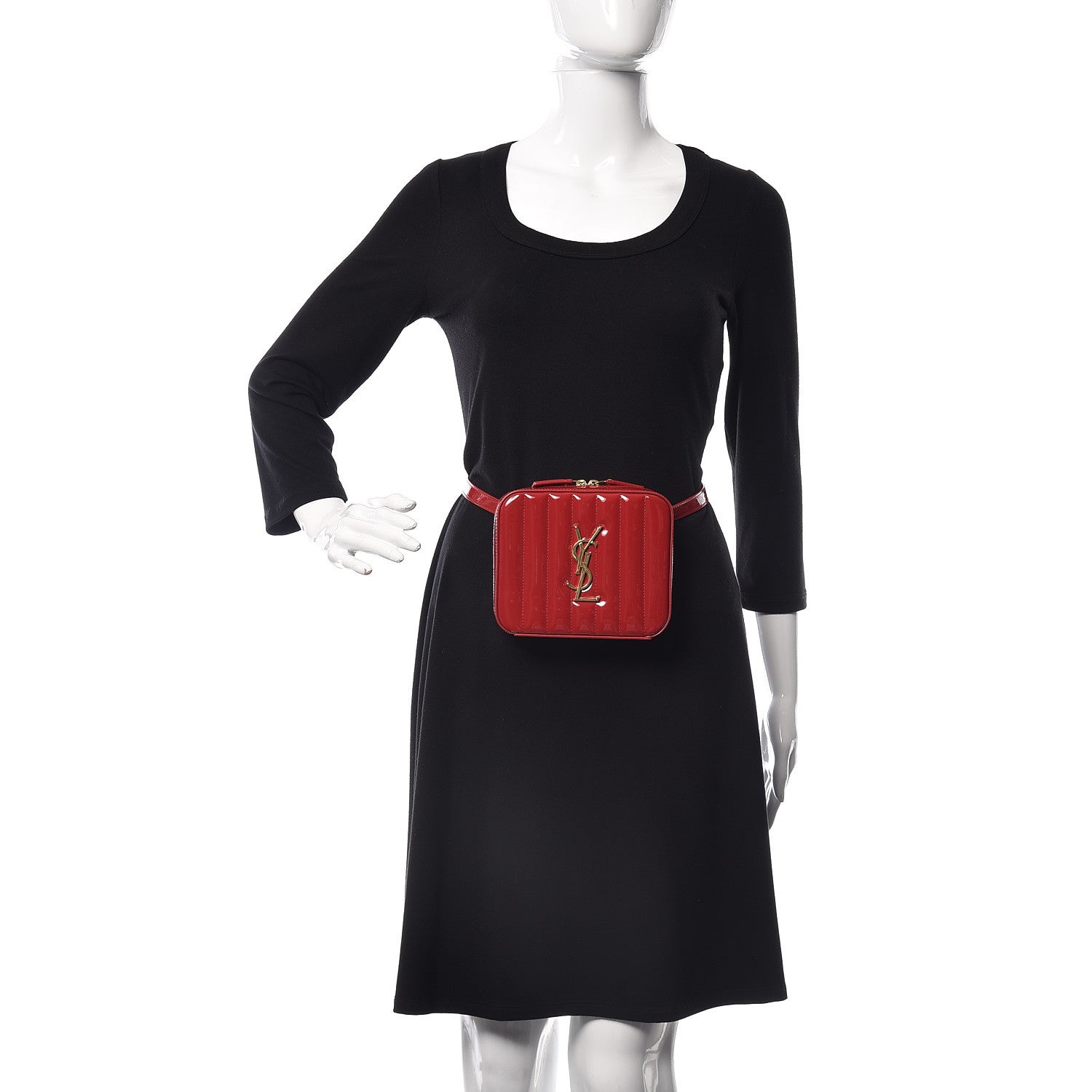 Saint Laurent Patent Matelasse Vicky Monogram Belt Bag Red 2 of 9