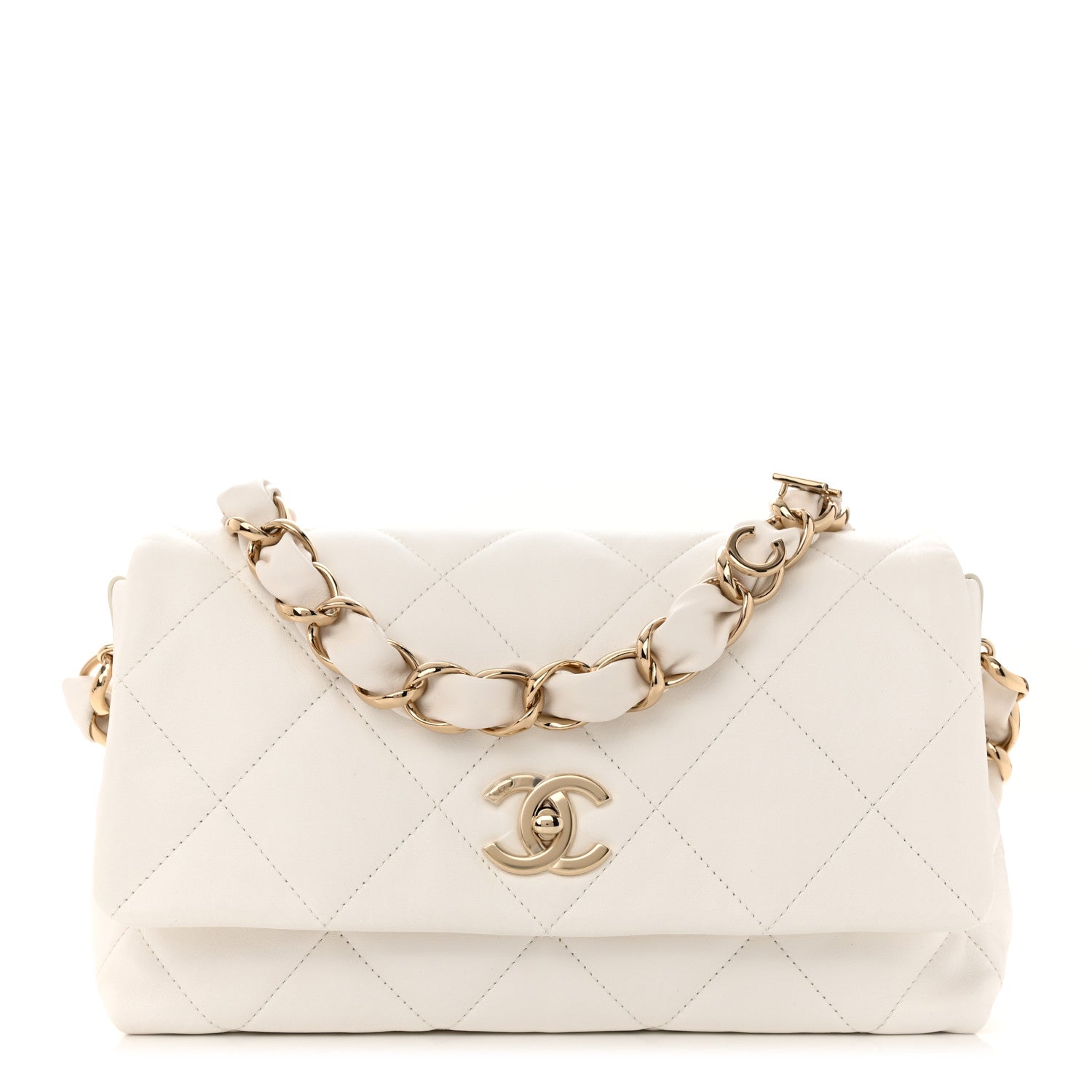 Chanel Lambskin Quilted Logo Strap Flap White 1 of 11