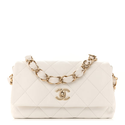 Chanel Lambskin Quilted Logo Strap Flap White 1 of 11