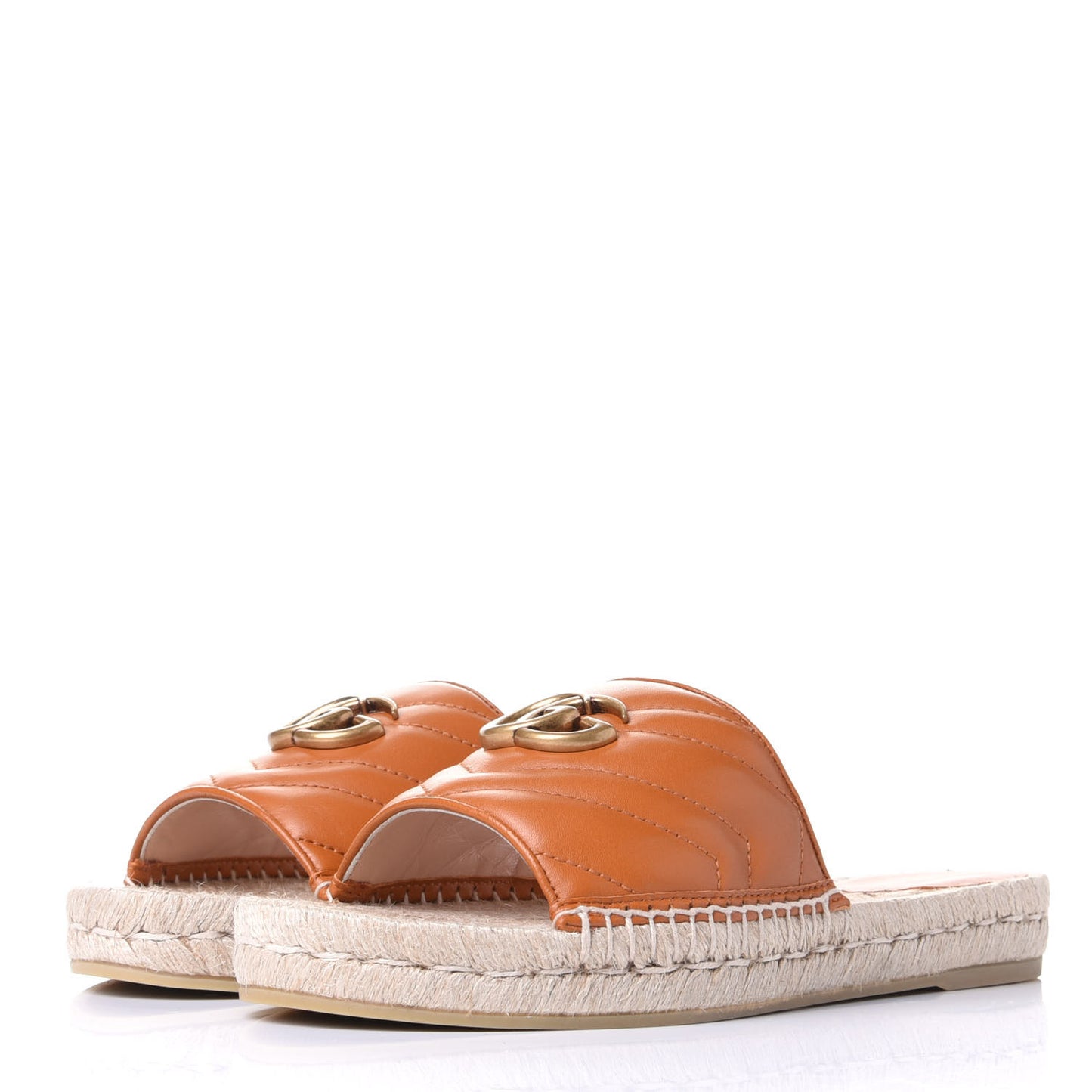 Nappa Matelasse GG Marmont Espadrille Slide Sandals 39 Cognac