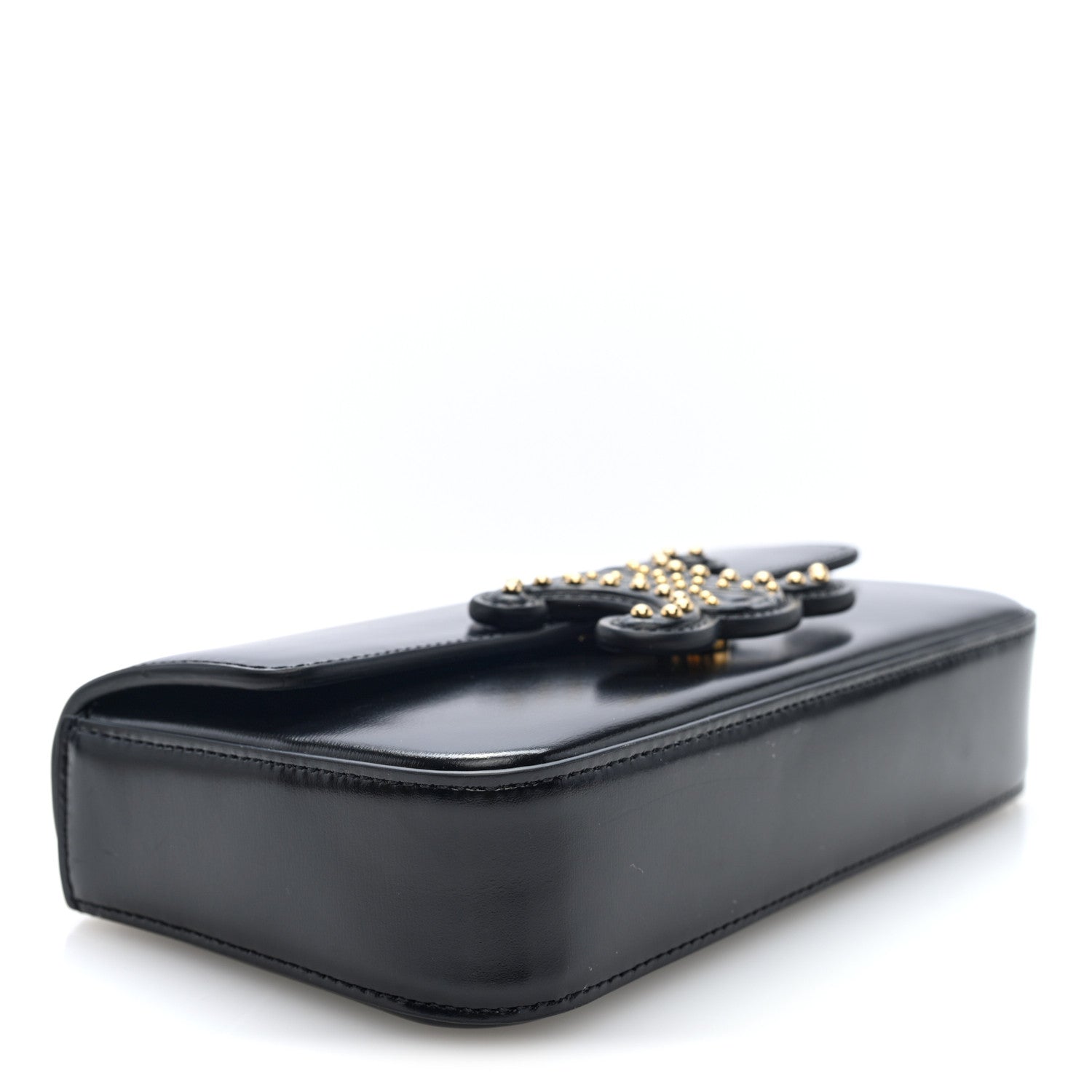 Celine Shiny Calfskin Triomphe Studded Chain Shoulder Bag Black 4 of 9