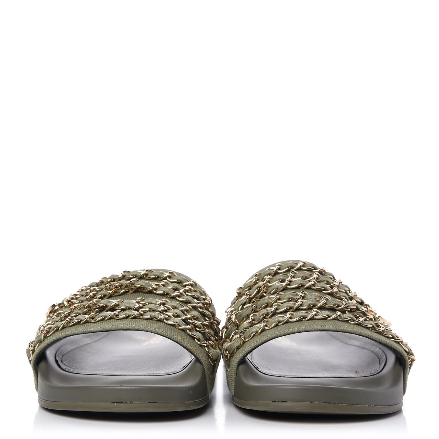 Canvas Chain Flat Sandals 41 Khaki
