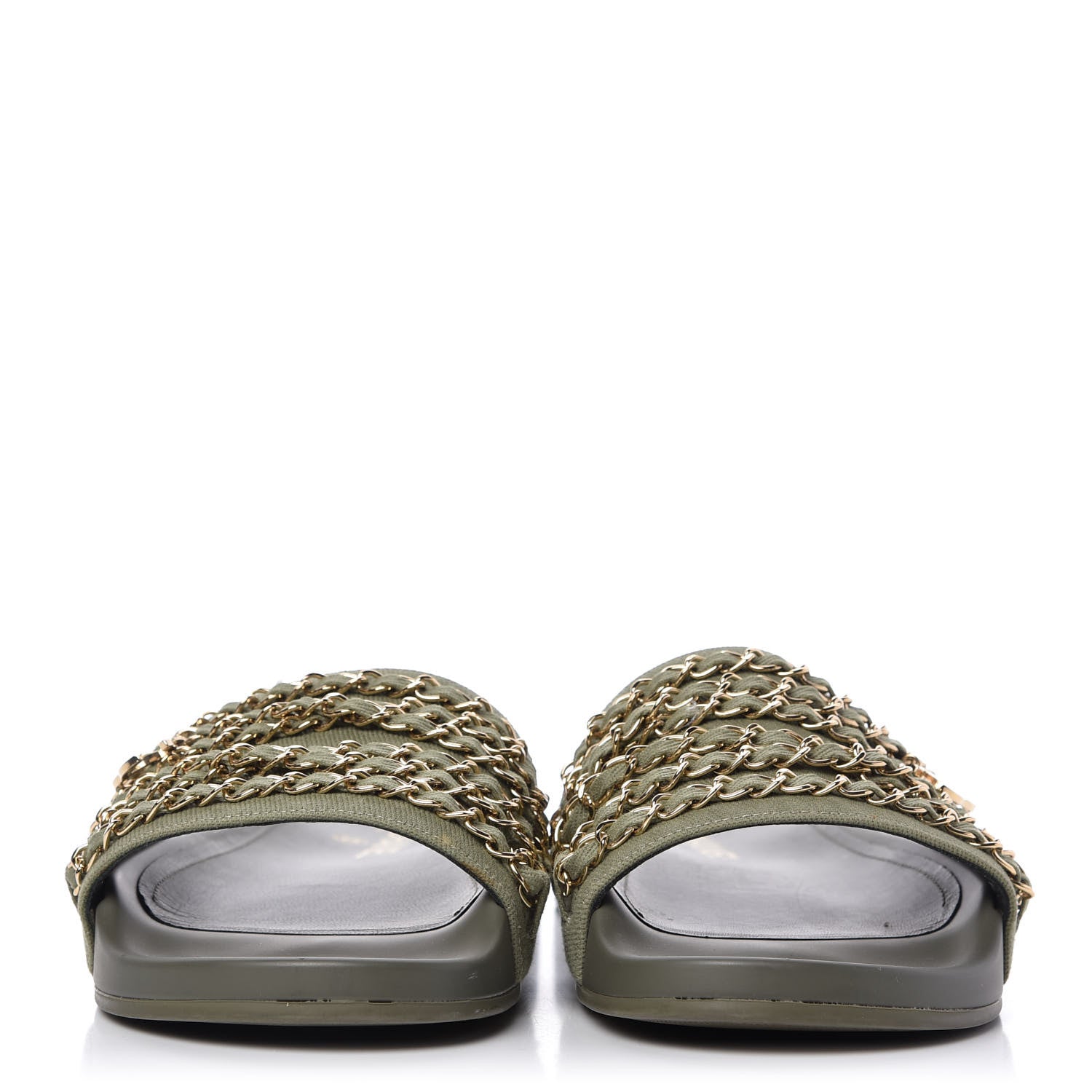 Chanel Canvas Chain Flat Sandals 41 Khaki 2 of 10