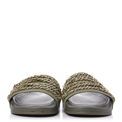 Chanel Canvas Chain Flat Sandals 41 Khaki 2 of 10