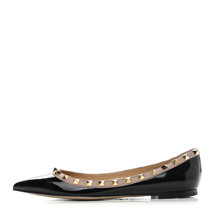 Valentino Garavani Patent Nappa Rockstud Ballerina Flats 36.5 Black Poudre 1 of 9