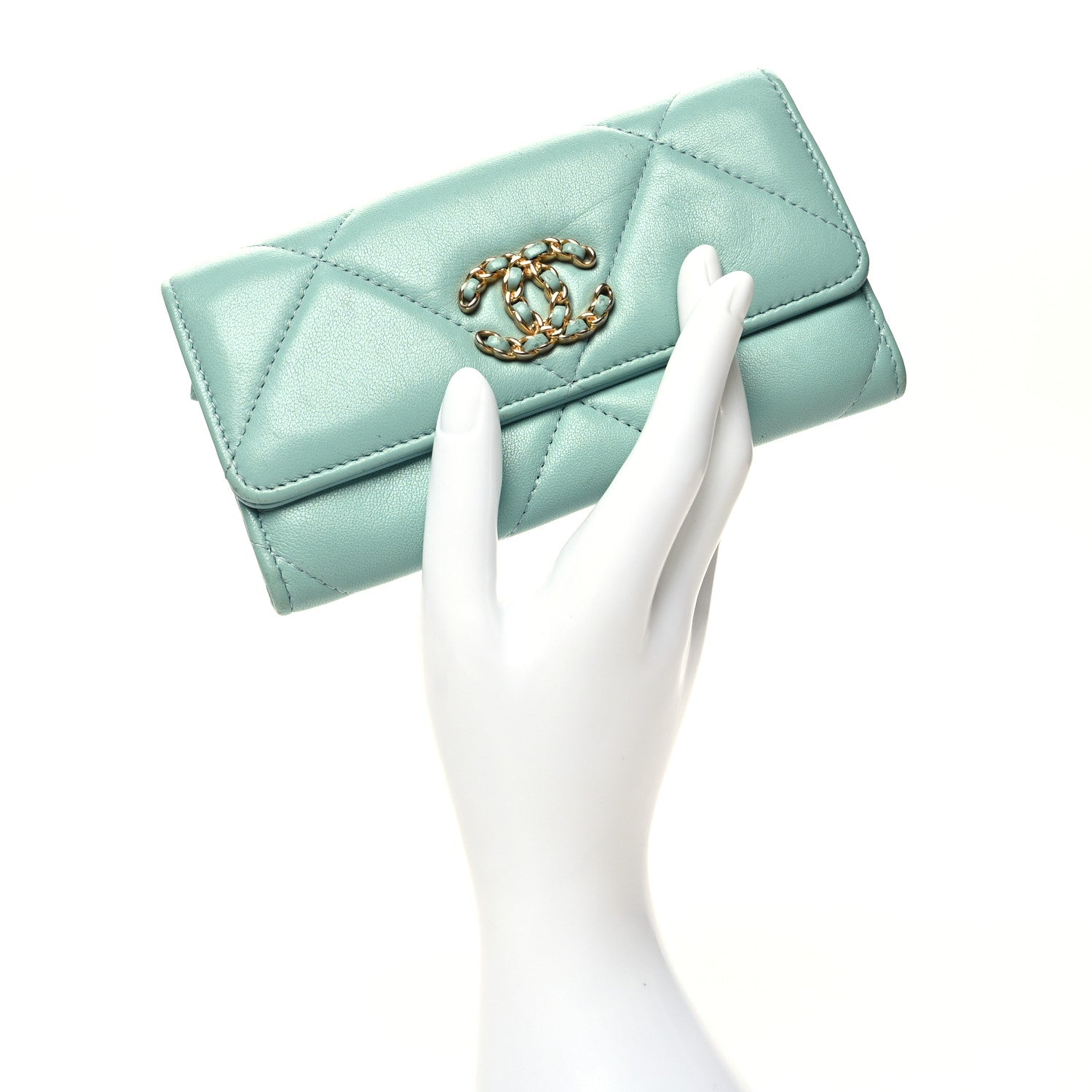 Chanel Lambskin Quilted Chanel 19 Flap Wallet Light Blue 2 of 14