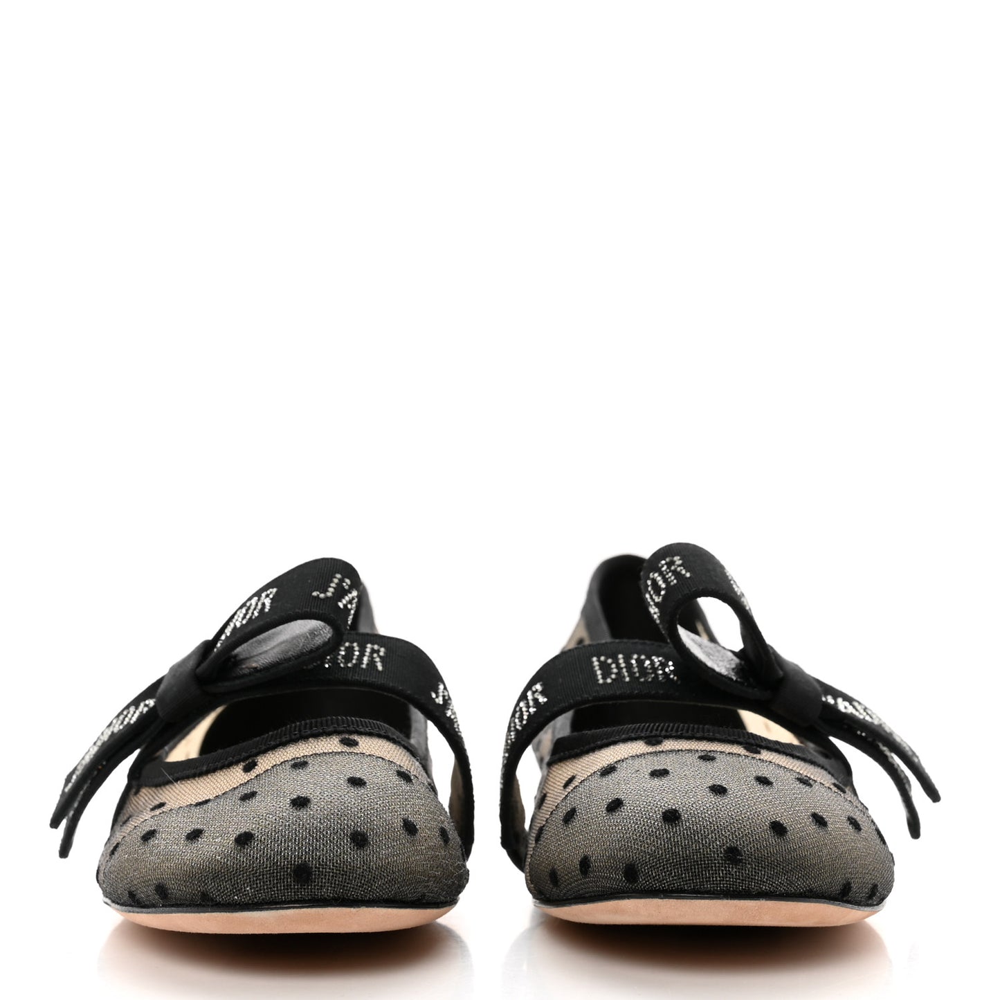 Mesh Plumetis Grosgrain Ribbon Crystal Embellished J'Adior Slingback Ballet Flats 38 Black