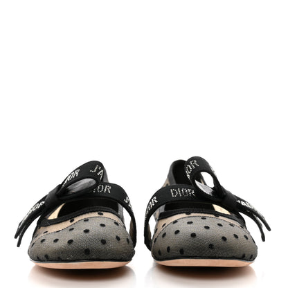 Christian Dior Mesh Plumetis Grosgrain Ribbon Crystal Embellished J'Adior Slingback Ballet Flats 38 Black 2 of 7