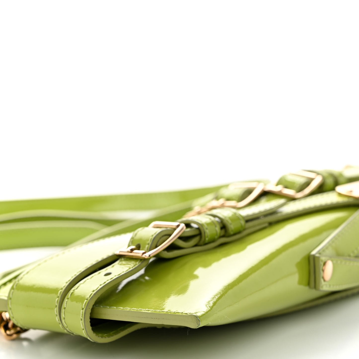 Patent Bridle Calfskin Parmoor Clutch Bag Lemon Green