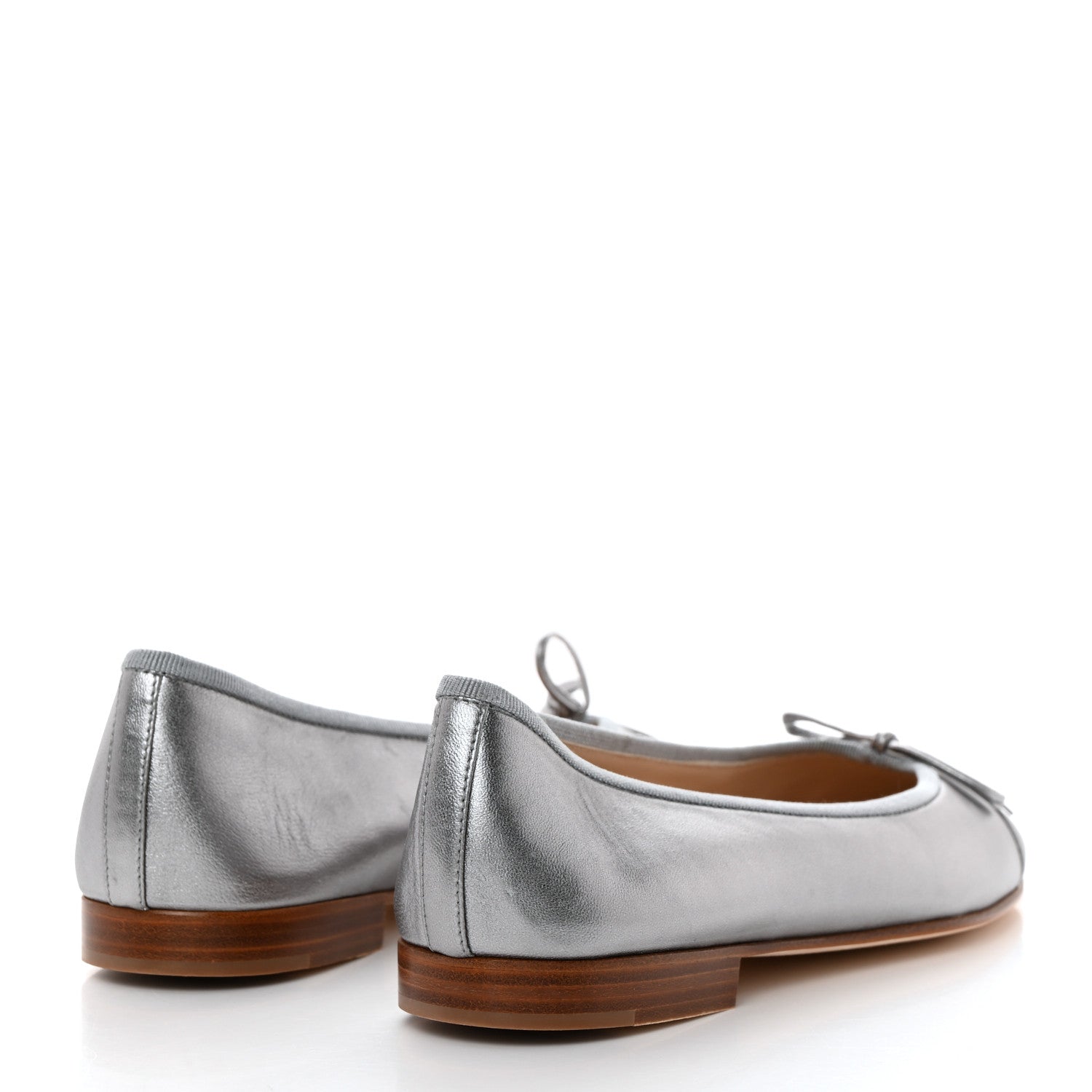 Chanel Metallic Lambskin CC Cap Toe Ballerina Flats 37 Silver 4 of 9
