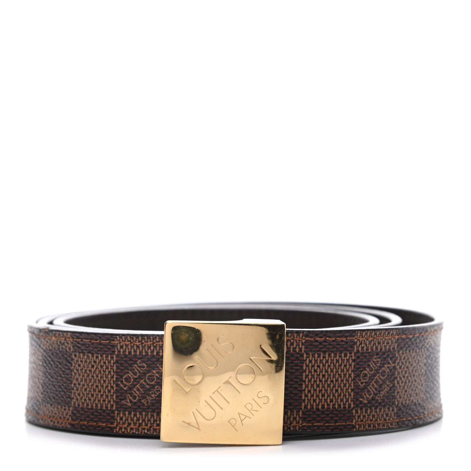 Louis Vuitton Damier Ebene LV Paris Buckle Belt 95 38 Gold 1 of 5