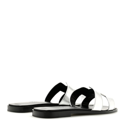 Hermes Metallic Chevre Oran Sandals 37.5 Gris Argente 5 of 10