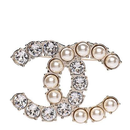 Chanel Pearl Crystal CC Brooch Gold 1 of 4