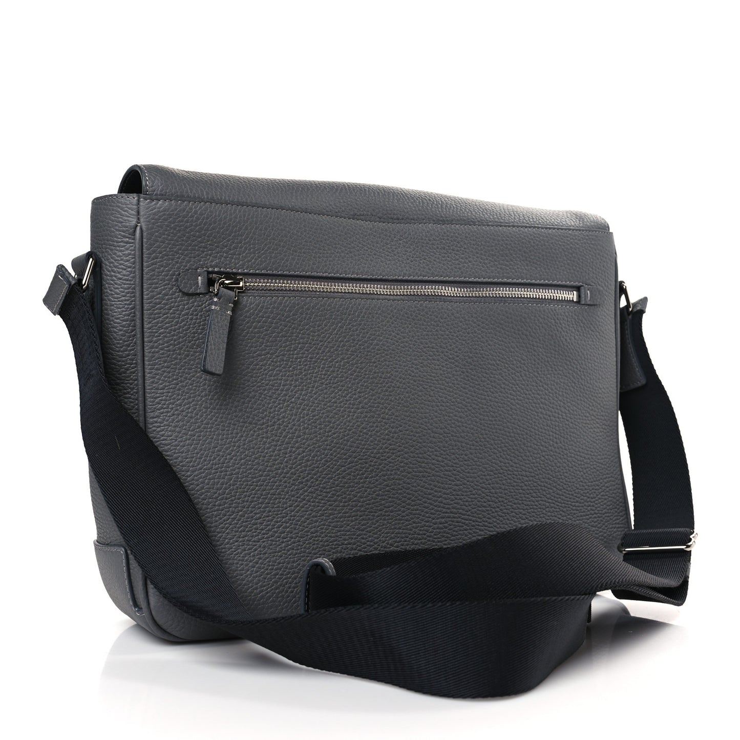 Grainy Calfskin Embossed Bruno Messenger Charcoal Grey