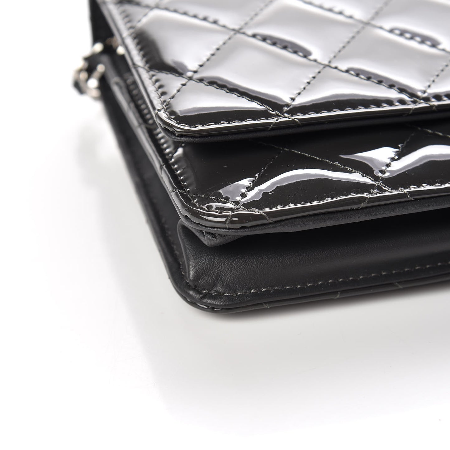 Patent Quilted Wallet On Chain WOC Dark Gray