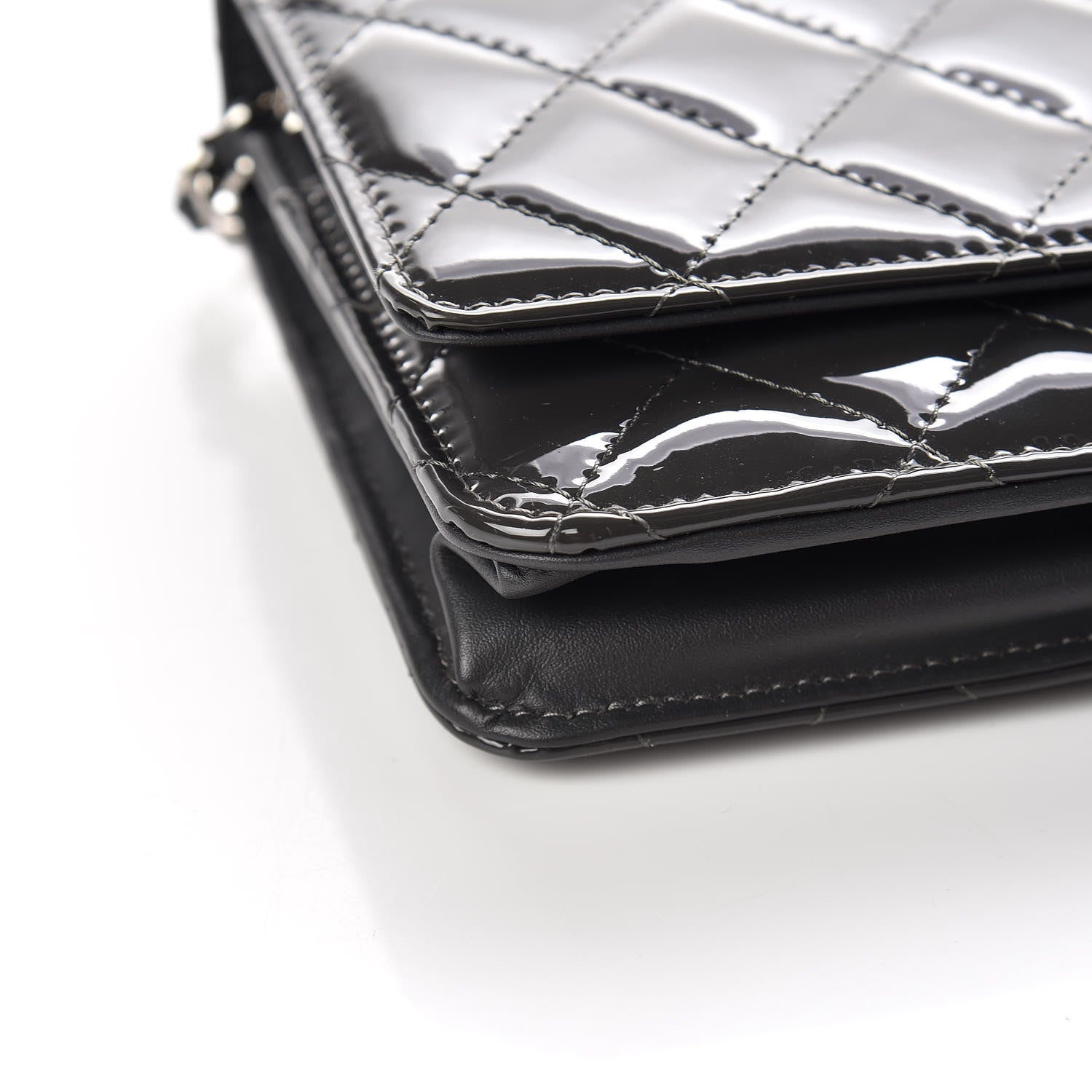 Chanel Patent Quilted Wallet On Chain WOC Dark Gray 10 of 12