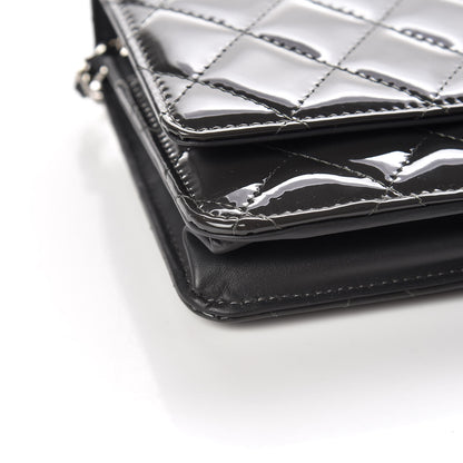 Chanel Patent Quilted Wallet On Chain WOC Dark Gray 10 of 12