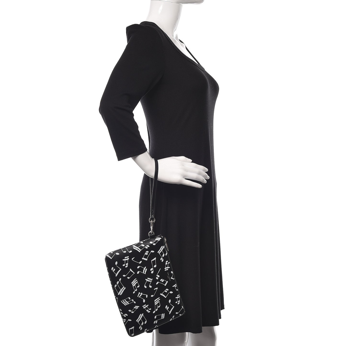 Calfskin Musical Notes Zip Pouch Black