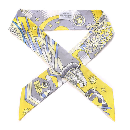 Hermes Silk La Source de Pegase Twilly Jaune Vif Gris Perle 1 of 3