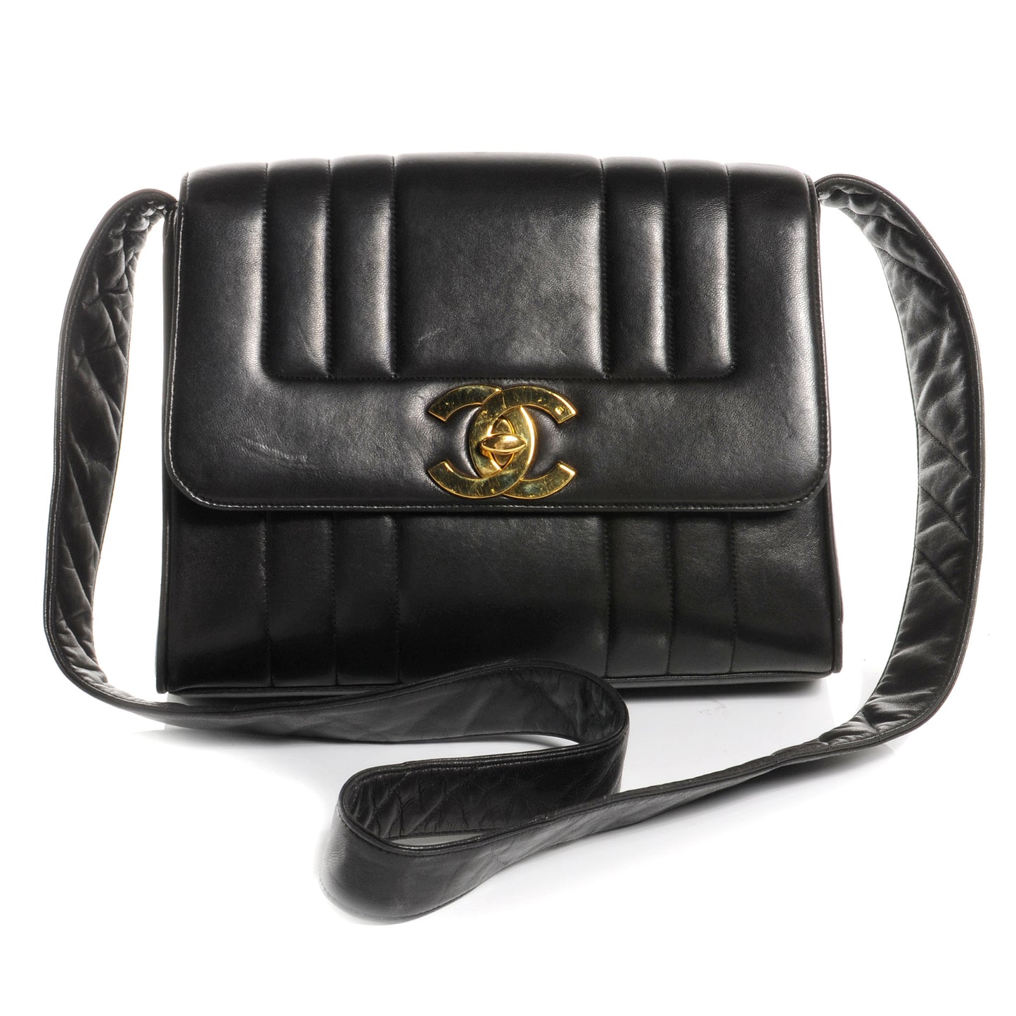 Lambskin Vertical Quilted CC Flap Shoulder Bag Black