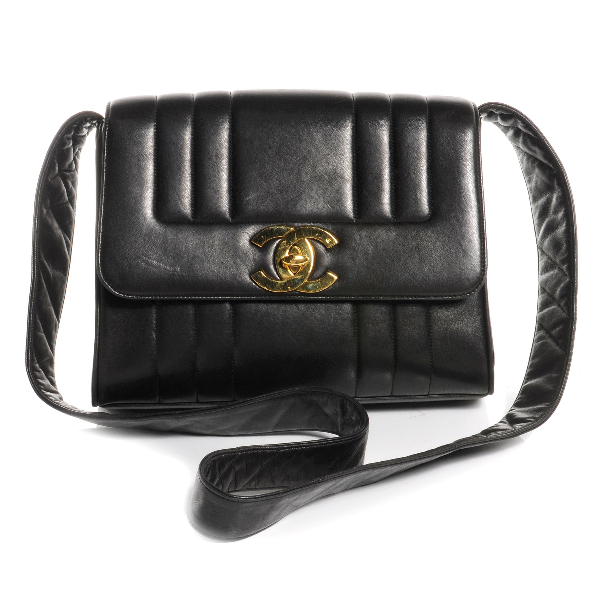 Chanel Lambskin Vertical Quilted CC Flap Shoulder Bag Black 1 of 8