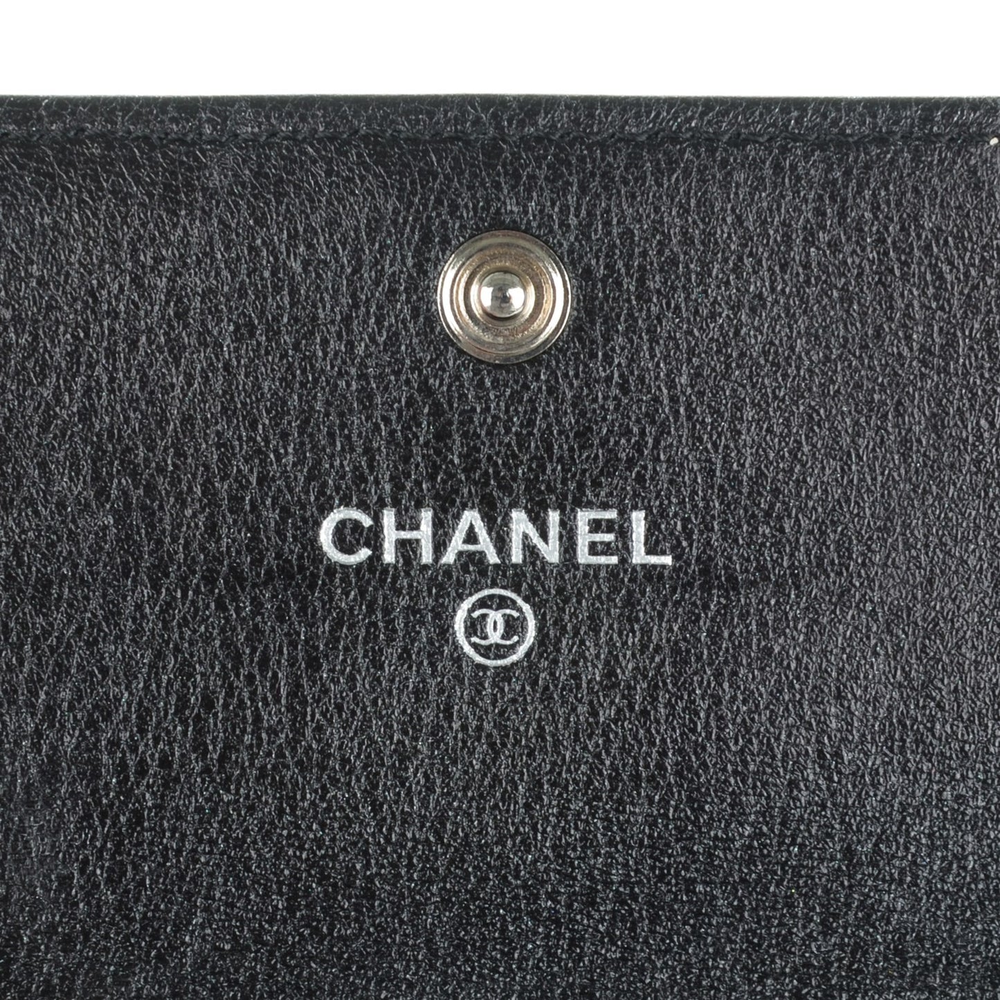 Metallic Calfskin Perforated Quilted Card Holder Grey
