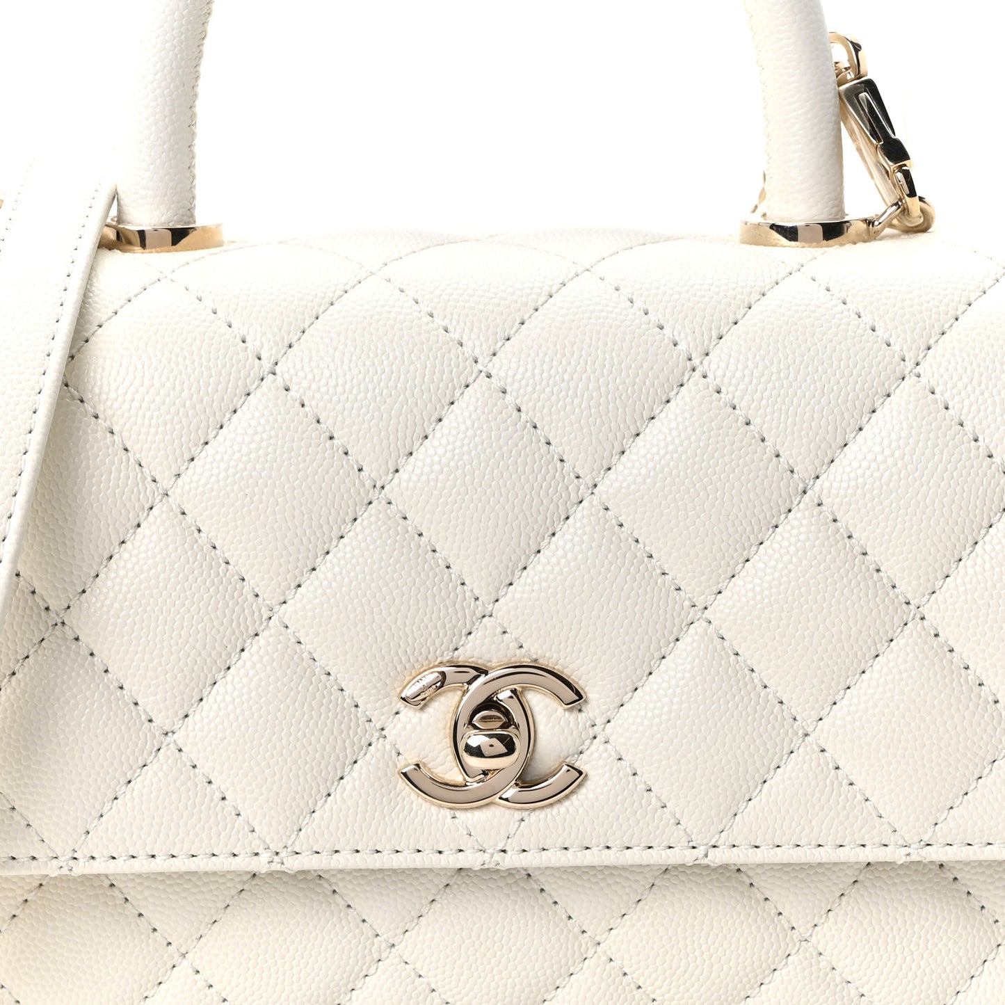 Caviar Quilted Mini Coco Handle Flap White