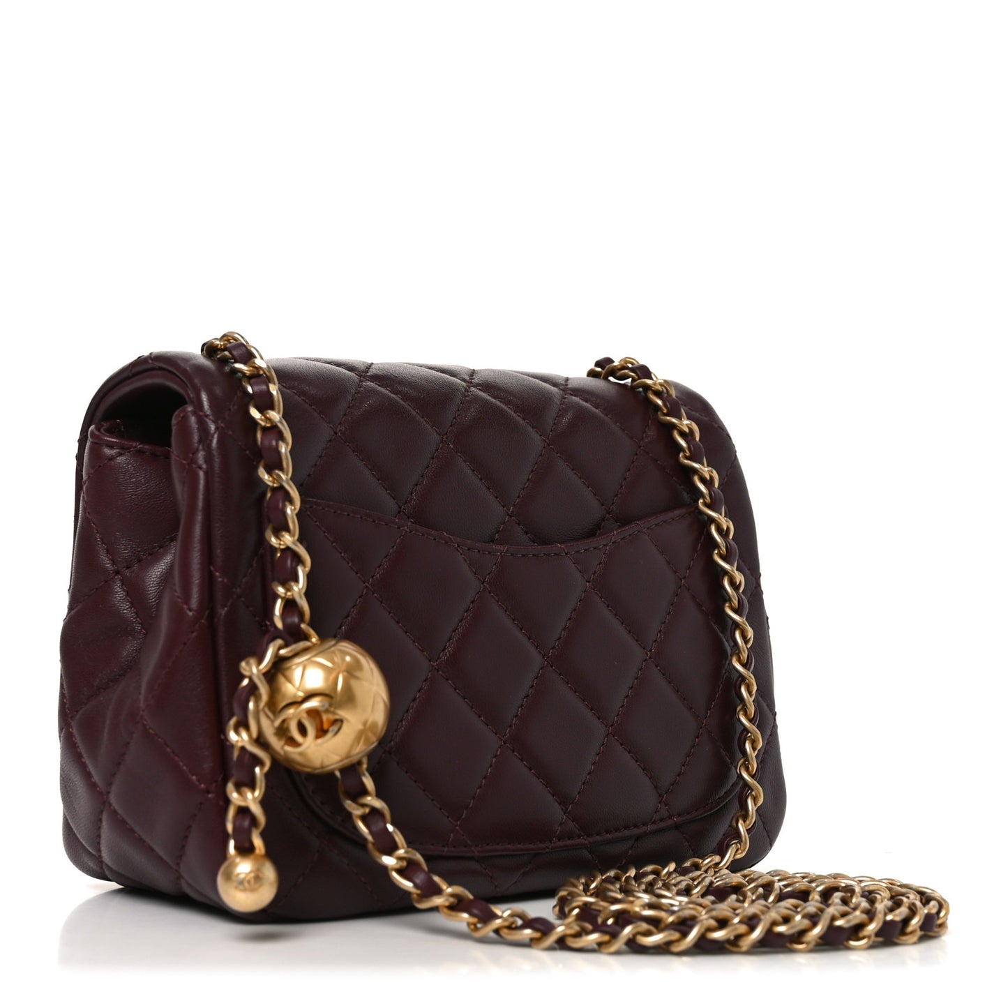 Lambskin Quilted Mini Pearl Crush Flap Burgundy