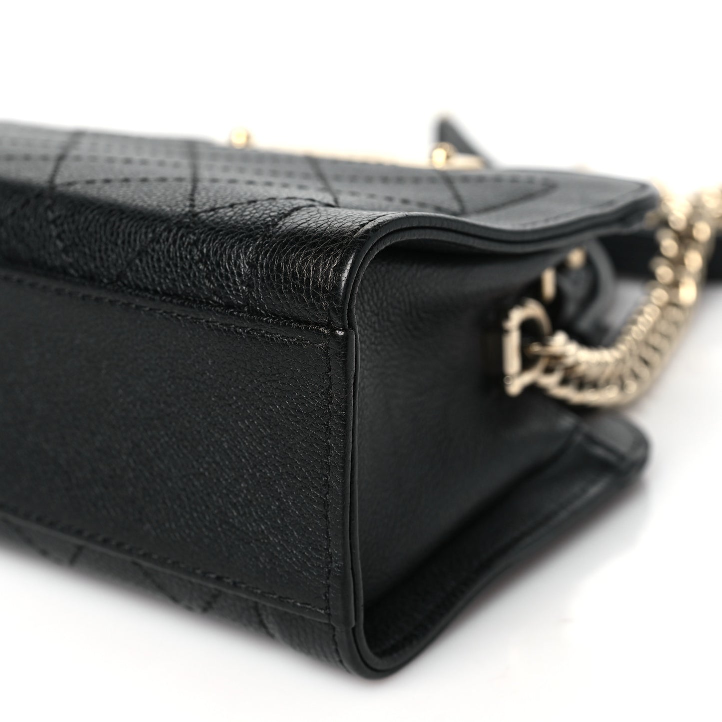 Grained Calfskin Stitched Mini Label Click Shopper Tote Black