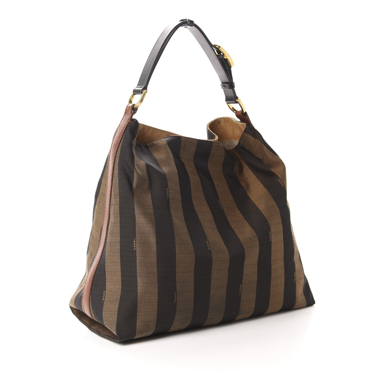 Fendi Pequin Cuoio Vegetale Large Hobo Tobacco Black Cuoio 3 of 16