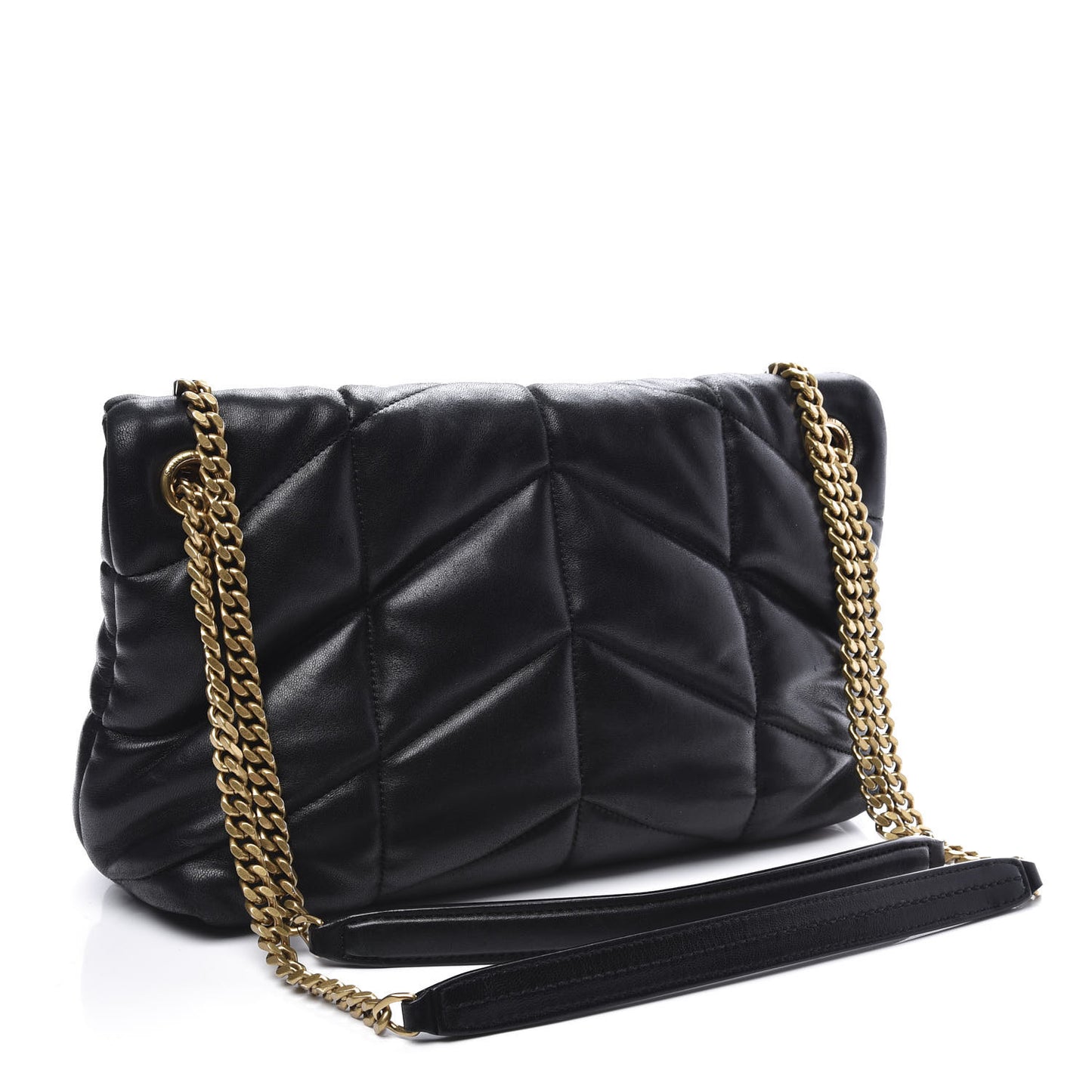 Lambskin Quilted Small Loulou Puffer Monogram Chain Satchel Black