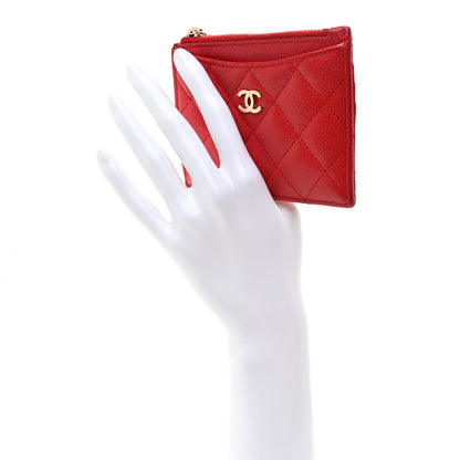 Chanel Caviar Quilted CC Zip Card Holder Red 2 of 8