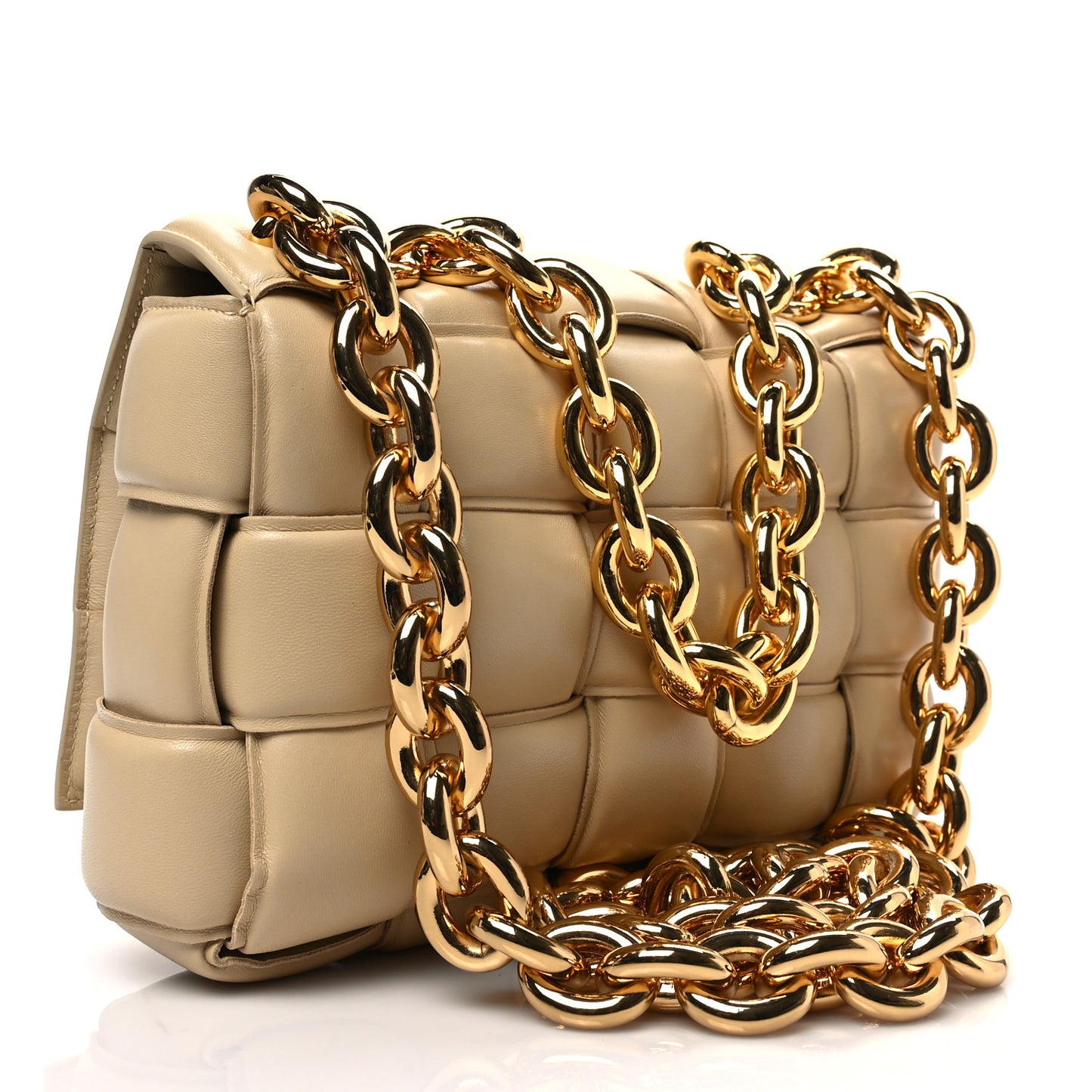 Lambskin Maxi Intreccio Padded Chain Cassette Crossbody Bag Porridge