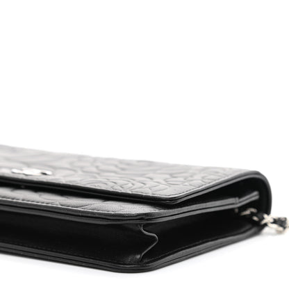 Chanel Lambskin Camellia Embossed Wallet on Chain WOC Black 11 of 12