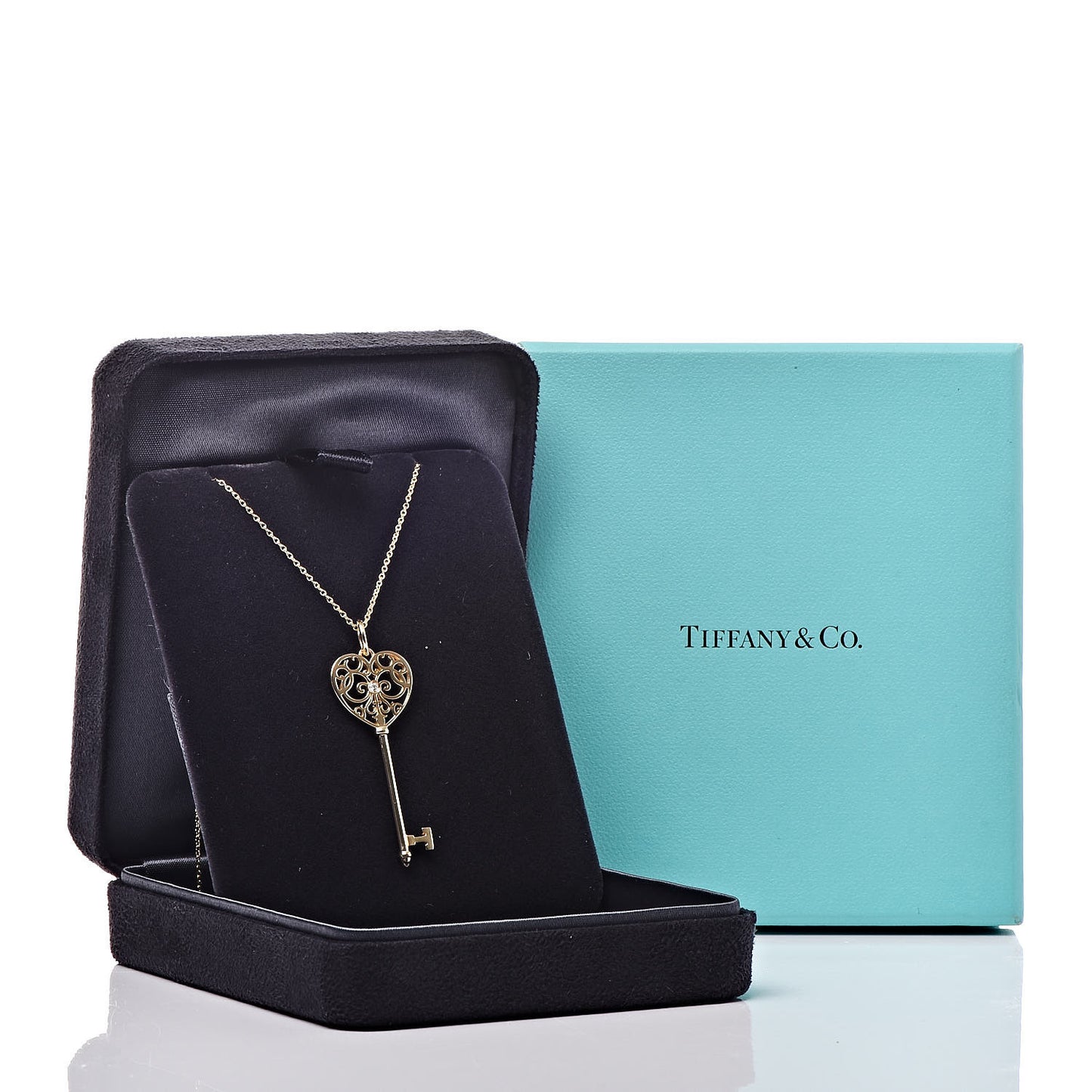 18K Yellow Gold Diamond Enchant Heart Key Pendant Necklace