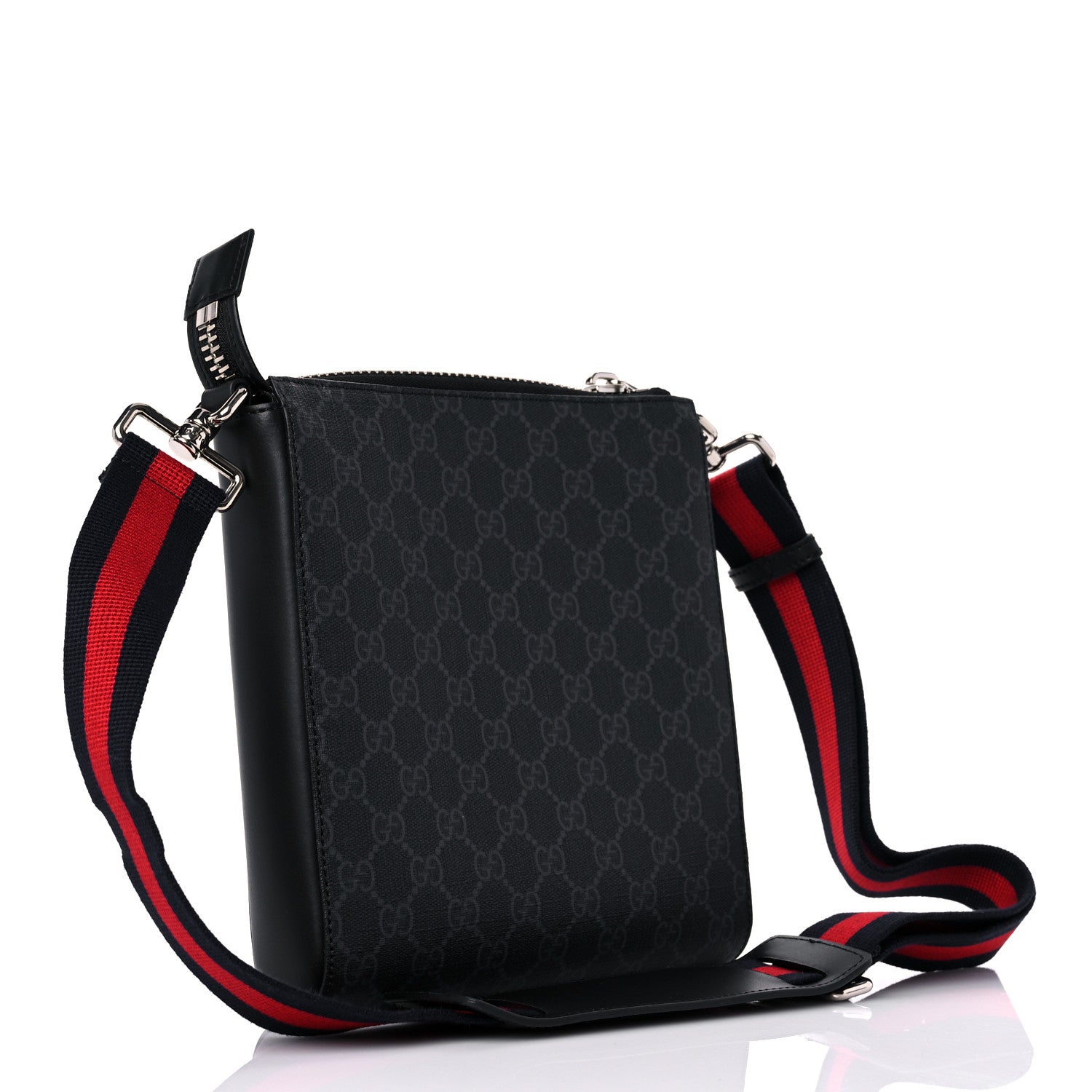 Gucci GG Supreme Monogram Web Small Flat Messenger Bag Black Grey 3 of 10