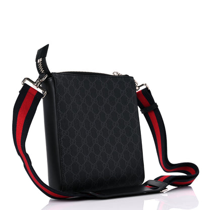 Gucci GG Supreme Monogram Web Small Flat Messenger Bag Black Grey 3 of 10