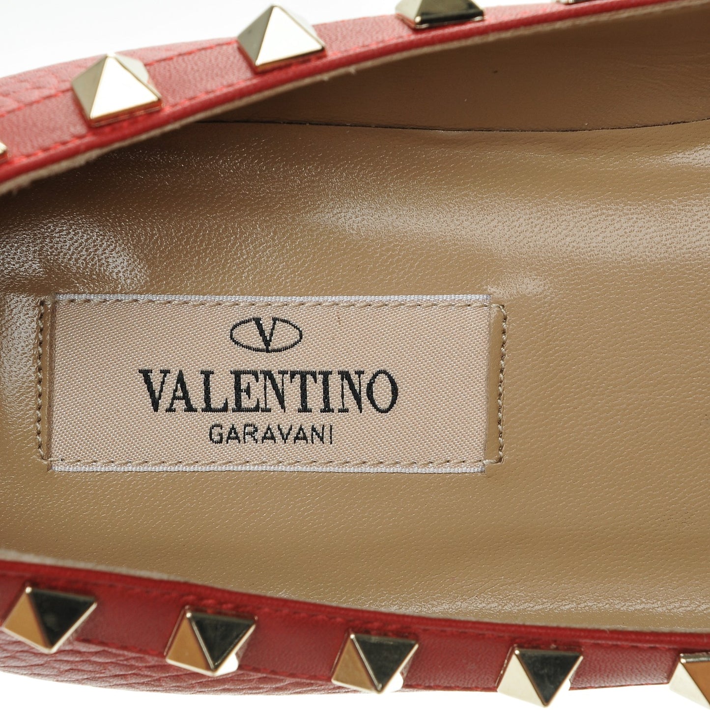 Pebbled Calfskin Rockstud Ballerina Flats 38 Red