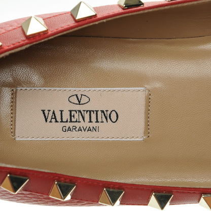 Valentino Garavani Pebbled Calfskin Rockstud Ballerina Flats 38 Red 7 of 8