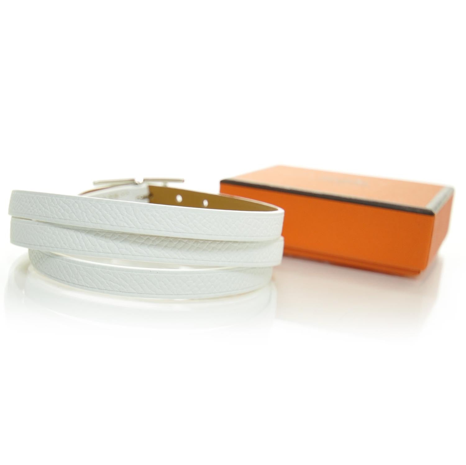 Hermes Epsom Hapi Triple Tour Wrap Bracelet White 3 of 5