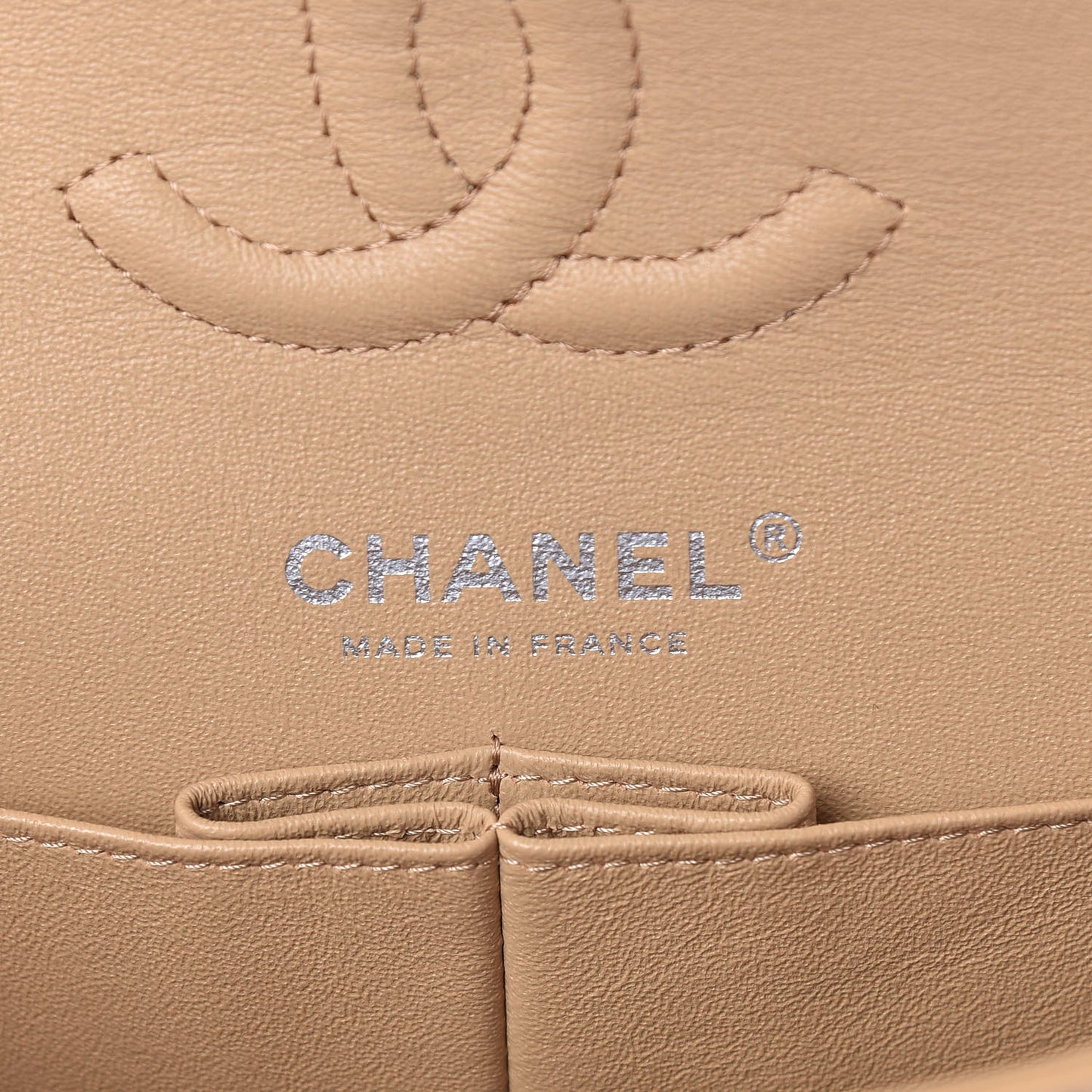 Lambskin Quilted Small Double Flap Beige