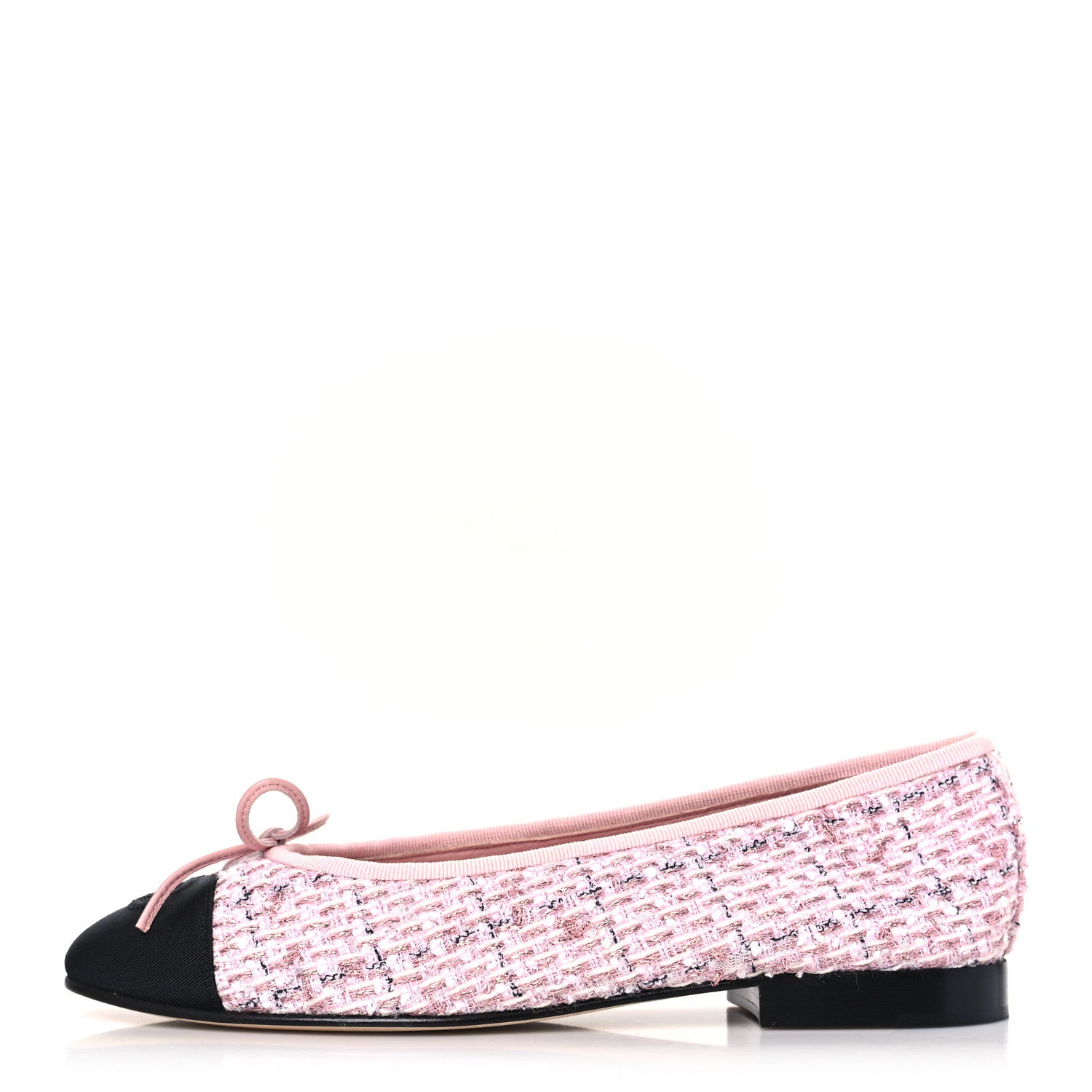 Chanel Tweed Grosgrain Cap Toe Ballerina Flats 37 Pink Black 1 of 9
