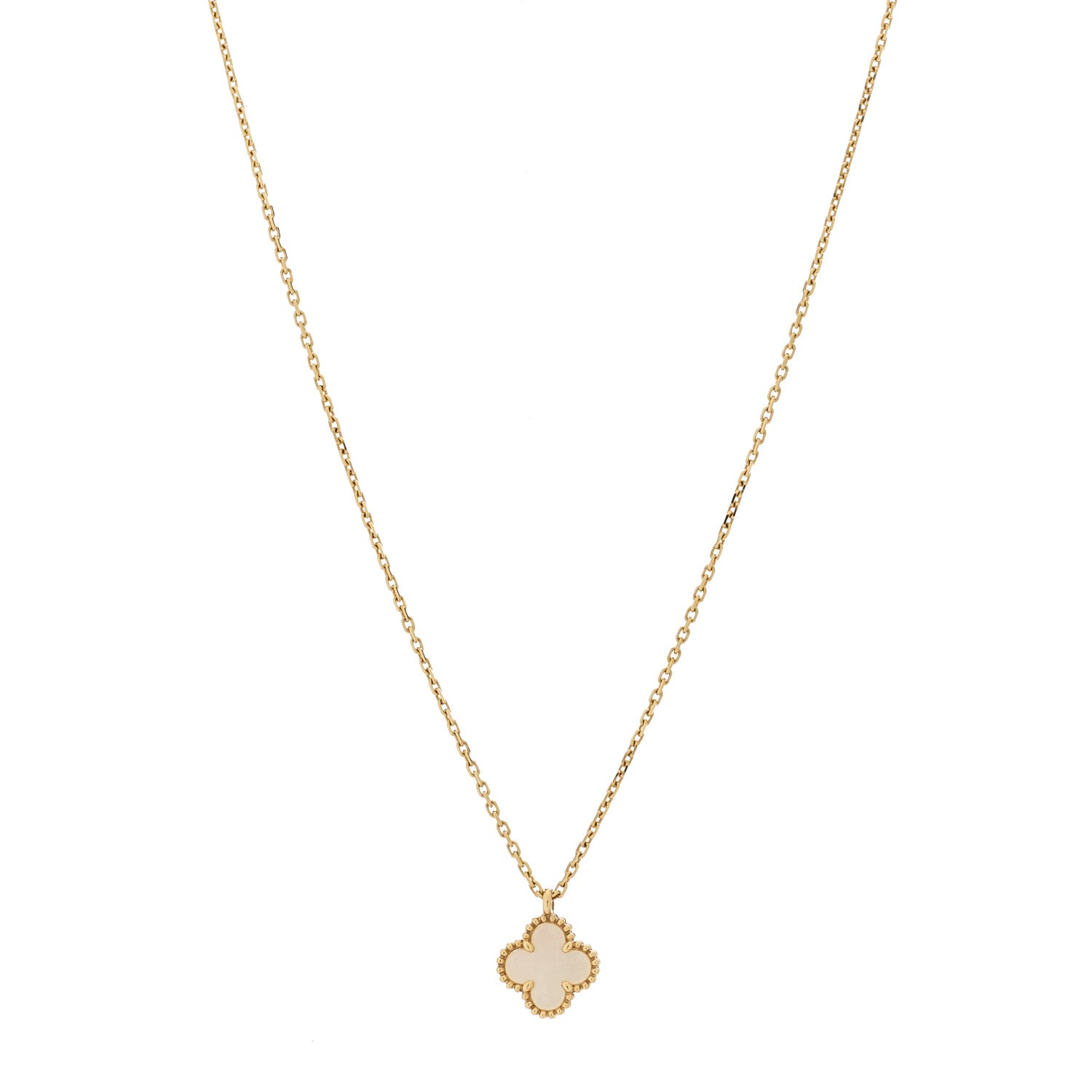 Van Cleef & Arpels 18K Yellow Gold Mother of Pearl Sweet Alhambra Pendant Necklace 1 of 6